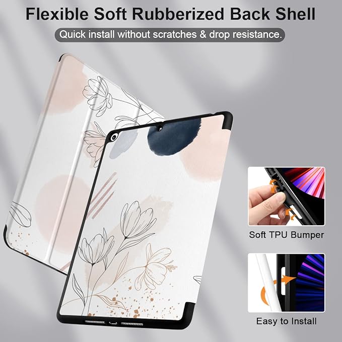 DONGKE Case Compatible with iPad 10.2 Inch 2021 2020 2019 iPad 9th/8th/7th Generation with Pencil Holder Slim Stand Protective Case with Soft TPU Back Auto Sleep/Wake Cover Abstract Flowers