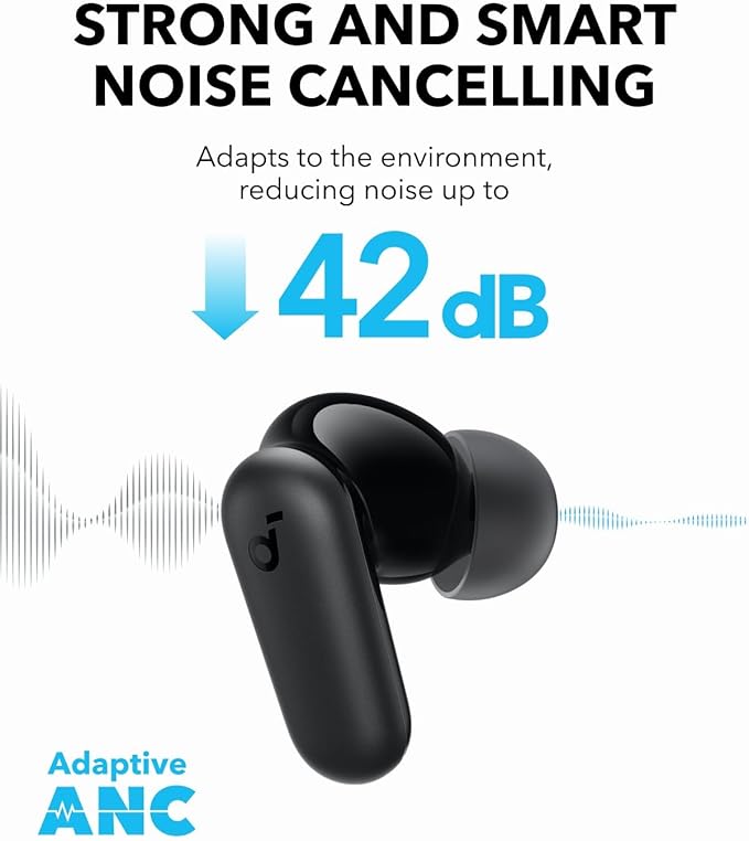 Soundcore P30i by Anker Noise Cancelling Earbuds Strong and Smart Noise Cancelling Powerful Bass 45H Playtime 2-in-1 Case and Phone Stand IP54 Wireless Earbuds Bluetooth 5.4 (Black)