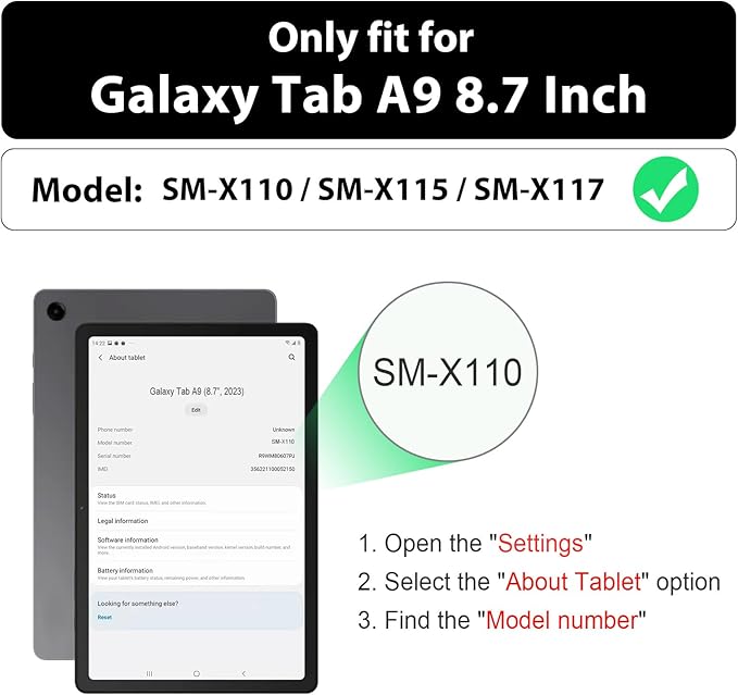 SEYMAC for Samsung Galaxy Tab A9 Case 8.7 Inch 2023 (SM-X110/X115/X117) Heavy Duty Shockproof Protective Case with Screen Protector Rotating Stand Hand/Shoulder Strap and Pen Holder Blue