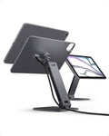 Spigen for Magnetic Wireless Charging Stand Compatible with iPad Air11 M3/M2 10.9 Pro 11 Gen 2/3/4 Foldable Adjustable Aluminum Pogo Pin Charger Tablet Holder Desk Mount - Space Gray (LD207W1)