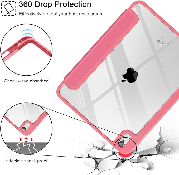 Tuiklol for iPad (A16 Chip) 11th Generation 11 inch 2025 / iPad 10th Generation 10.9 inch 2022 Case Buit in Pencil Holder with Clear Back Shell Cover Trifold Stand Auto Wake/Sleep Watermelon Red