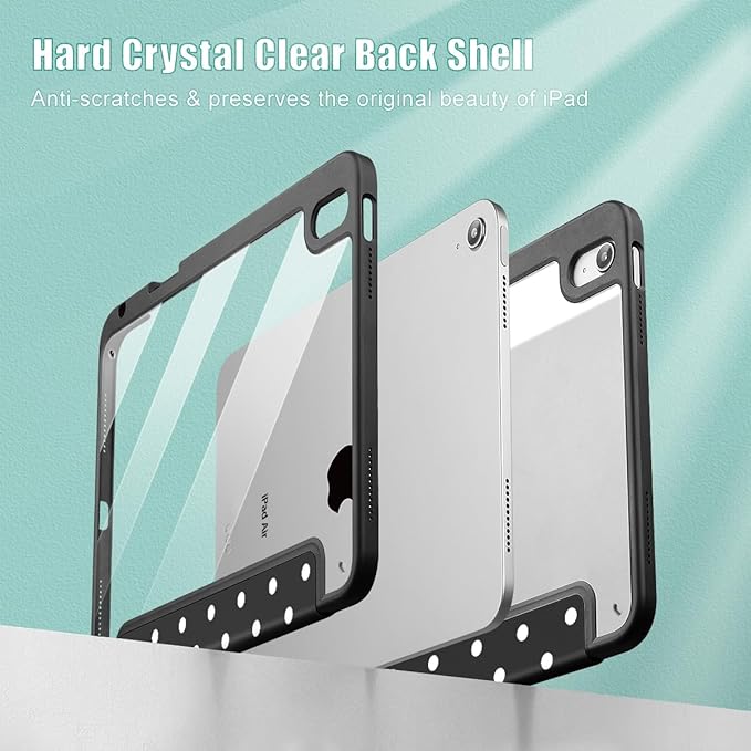 Tuiklol Case for iPad Air 11 Inch M4 2026 / Air 11 Inch M3 2025 / Air 11 Inch M2 2024 / iPad Air 10.9 Inch 2022 2020 Buit in Pencil Holder with Shockproof Cover Clear Transparent Back Spot-Black