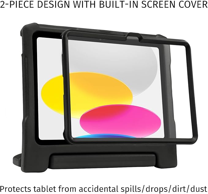 HDE Case for iPad 10th Generation 10.9 inch for Kids with Built-in Screen Protector Shockproof Cover with Multi Angle Viewing Handle Stand Black