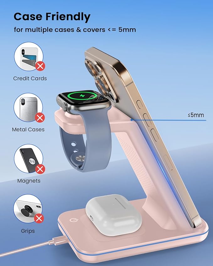 3 in 1 Wireless Charging Wireless Charger Stand for Multiple Apple Devices Wireless Charger for iPhone 17 16 15 14 13 12 11 Pro Max XS XR 8 Apple Watch 11 9 8 7 6 SE 5 4 3 2 AirPods 3/2/Pro