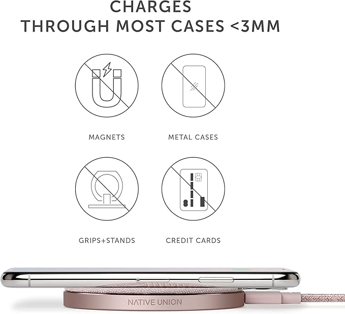Native Union Drop - High Speed Wireless Charger [Qi Certified] 10W Non-Slip Fast Wireless Charging Pad - Compatible with iPhone 12/12 Pro/12 Pro Max/12 mini/11/11 Pro/11 Pro Max (Rose)