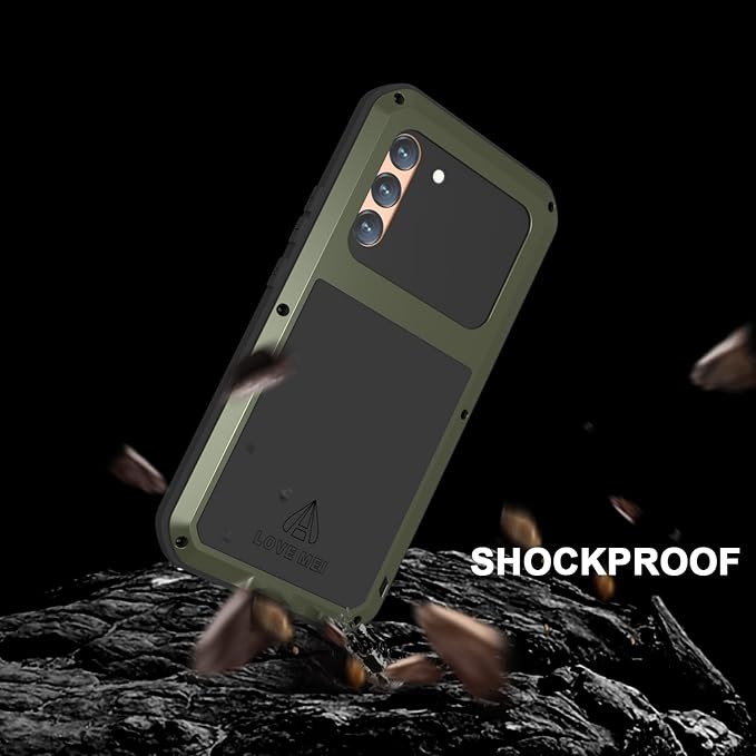 LOVE MEI Military Rugged Case for Samsung Galaxy S22 Plus 5G with Tempered Glass Screen Protector Shockproof DustproofHybrid Metal and Silicone Gel Heavy Duty Full Body Cover for S22 Plus (Green)