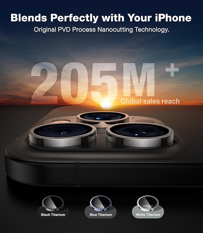 TORRAS 3-Year Ultimate Durability for iPhone 15 Pro Max/15 Pro Camera Lens Protector - 1:1 Invisible Fit &amp Ultra Clarity Military-Grade 9H+ Aerospace Glass Anti-Scratch Easy Installation Black