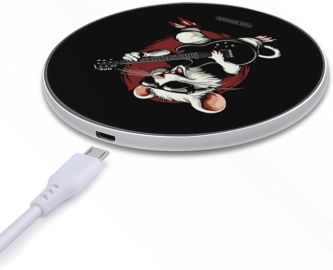 Rat Playing Guitar Wireless Charger Anti-Slip Wireless Charging Pad Slim Charger Mat for Men Women