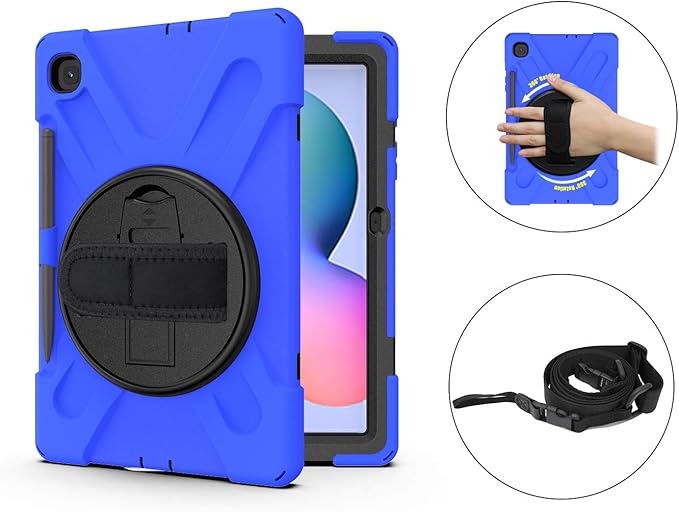 KIQ Shield Series Galaxy S6 Lite Case Heavy Duty Tablet Shockproof Rugged Tab S6 Lite Cover W/Stand Shoulder Strap for Samsung Galaxy Tab S6 Lite 10.4 Inch 2022/2020 P610/P613/P615/P619 - Dark Blue