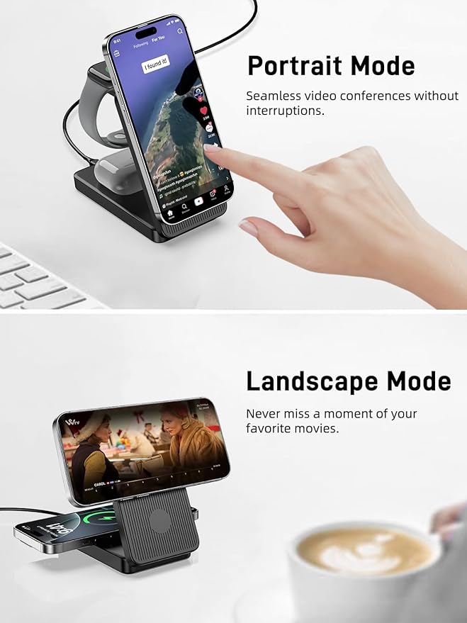 Wireless Charger for Apple Charging Station Dual MagSafe Charger for iPhone 17/17 Pro/17 Pro/iPhone 16 Pro Max//AirPods 3 in 1 Foldable iPhone Charging Station Watch Charger for Apple iWatch Series