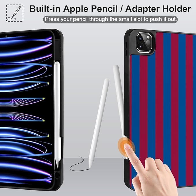 DONGKE Case for 2022/2021/2020/2018 iPad Pro 11 inch Gen 4/3/2/1 - Slim Protective Case - Built in Pencil Holder Support Charging - Trifold Stand &amp Sleep/Wake Cover- Red Stripes