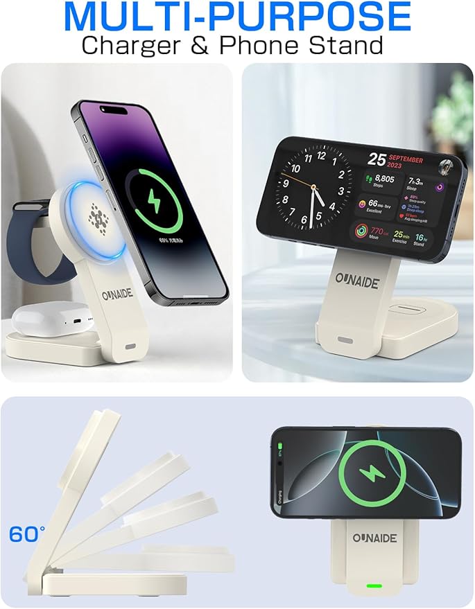 3 in 1 Wireless Charging Station for Apple Wireless Charger 18W White Wireless Charger Stand iPhone Charging Station for iPhone 17 16 15 14 13Apple Watch Airpods Gifts for Men