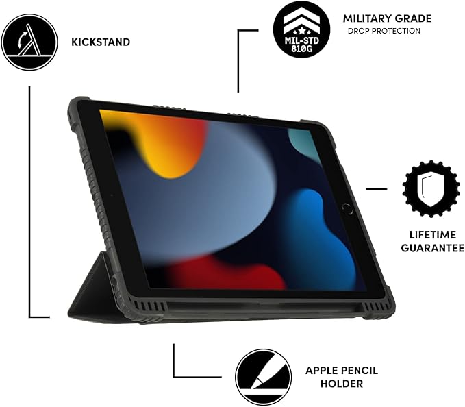 Pelican - Diplomat Series - Ultra Rugged Folio Case for iPad (9th gen 2021) - Dual Stand Functionality - 10.2 inch - Black