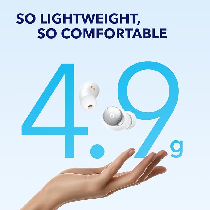 Soundcore by Anker Space A40 Auto-Adjustable Active Noise Cancelling Wireless Earbuds Reduce Noise by Up to 98% 50H Playtime Comfortable Fit App Customization Wireless Charge (White)