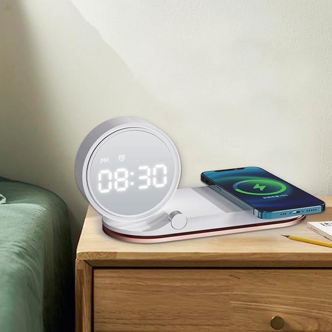 3 in1 mutifunction Mobile Wireless Charger with Digital Clocks and Night Lights fit for All Series Mobile That Support Wireless