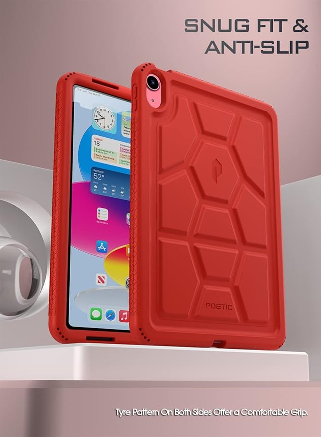 Poetic TurtleSkin case for New iPad (A16) 11th / 10th Generation (2025/2022) Heavy Duty Shockproof Kids Friendly Silicone Case Cover Only Compatible with New iPad 11/10.9 Inch Red