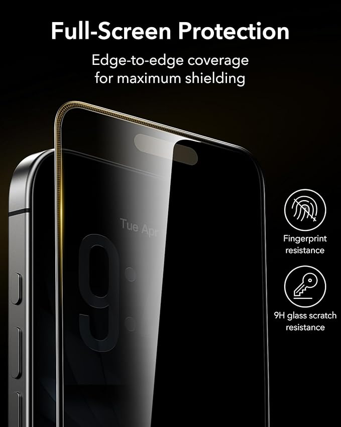 ESR Accessory Glass by Corning™ 3 Pack 9H+ Glass for iPhone 17/16 Pro Privacy Screen Protector with AR Anti-Reflective Technology Military Grade Shatterproof &amp Durable with UltraFit Tray