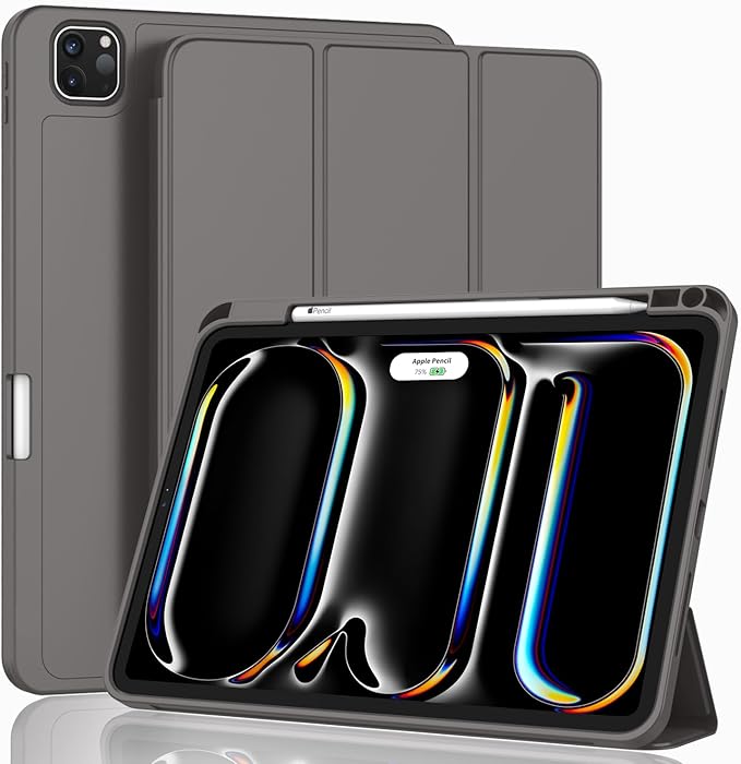 ZryXal iPad Pro 11 Inch Case (M5) 2025/ (M4) 2024 (Model: A2836/A2837/A3006) Trifold Stand Smart Cover with Pencil Holder and Soft TPU Back Auto Wake/Sleep (Space Gray)