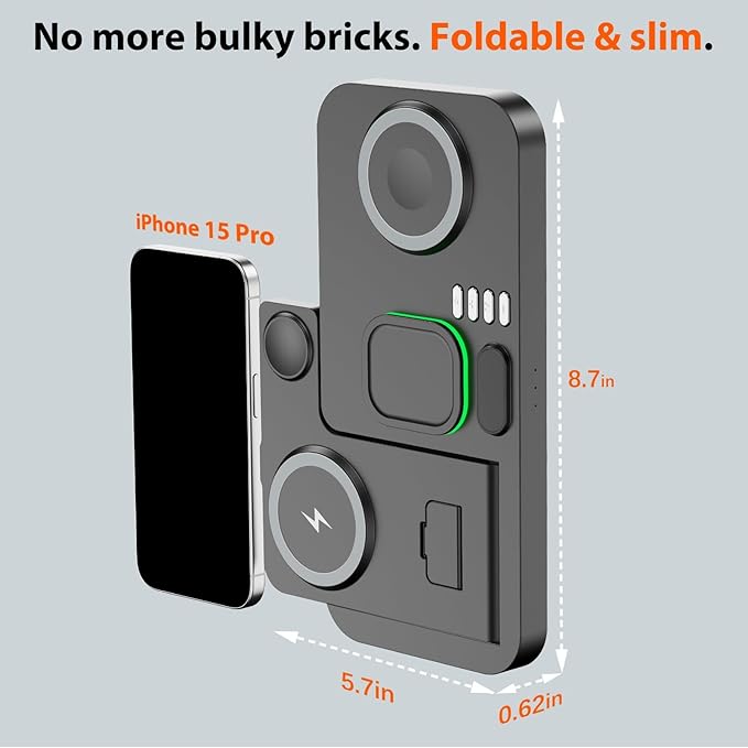 Dual Phone Magnetic Wireless Charging Station for Apple Devices/Apple Ecosystemwith Auto-Switch 7-Color Light &amp Clock Compatible with iPhone 17/16/15 for iWatch 11/10/9 &amp AirPods Pro3（Black