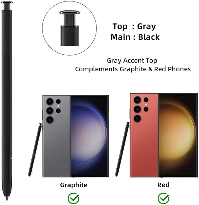 S Pen S23 Ultra (withBluetooth) Replacement for Samsung Galaxy S23 Ultra Stylus Pen (4096 Pressure Levels) + Replacement Tips/Nibs Gray Top Matches Graphite &amp Red Phones (Gray)