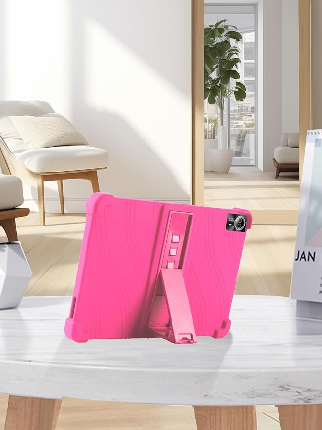 for Urao G140L 14 Inch Tablet CaseBOVUGAC Soft Silicone Adjustable Stand Shockproof Kids Friendly for Higrac G140L 14 Tablet(Rosered)