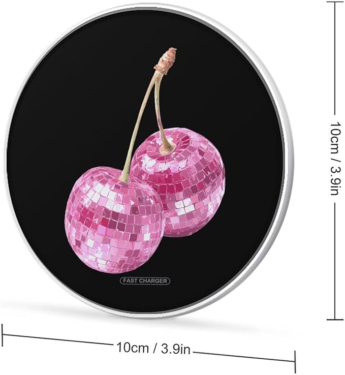 Disco Ball Cherries Fast Portable Charger 10W Funny Graphic Phone Charging Pad with USB Cable