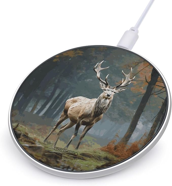 Deer Animals Wireless Charger Fast Wireless Charging Pad with USB Cable 10W Anti-Slip Magnetic Wireless Charger Portable Slim Charger Puck Travel Charging Station