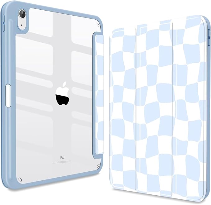 CISSOOK Case for New iPad 11 Inch 2025 (A16) / 10.9 inch iPad 10th Generation 2022 with Apple Pencil Holder Auto Wake/Sleep Light Blue Checkerboard