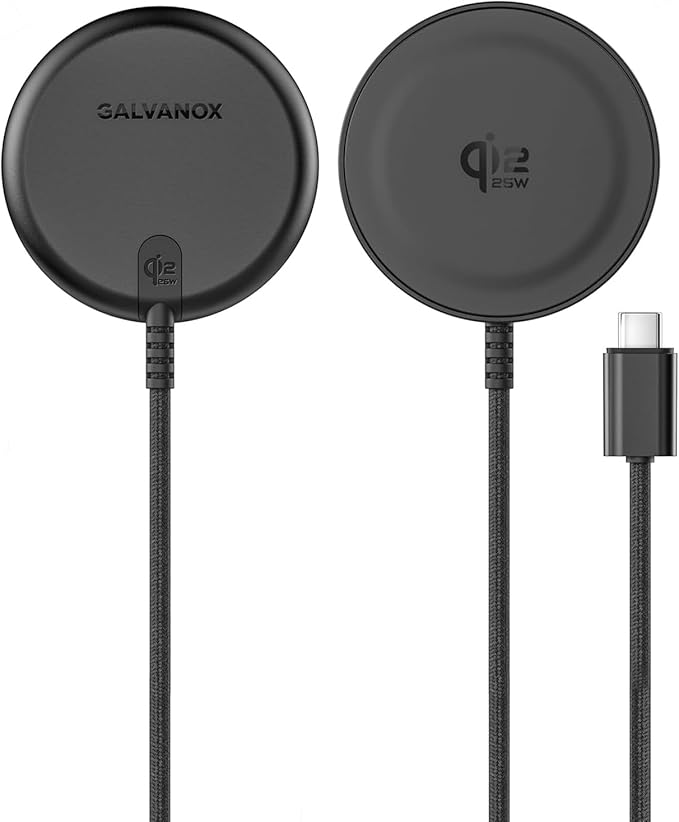 Galvanox 25W Magnetic Wireless Charger for Samsung Qi2.2 Certified [Compatible with MagSafe] Fast-Charging 2.0 for Galaxy S26 Ultra Fold Plus S25/S24/S23 Braided 6ft USB-C (Black)
