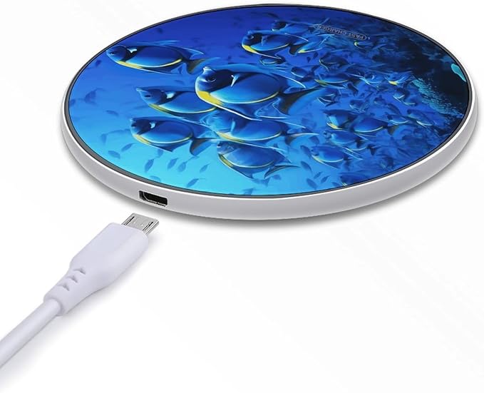 Blue Fishes Ocean Wireless Charger Fast Wireless Charging Pad with USB Cable 10W Anti-Slip Magnetic Wireless Charger Portable Slim Charger Puck Travel Charging Station
