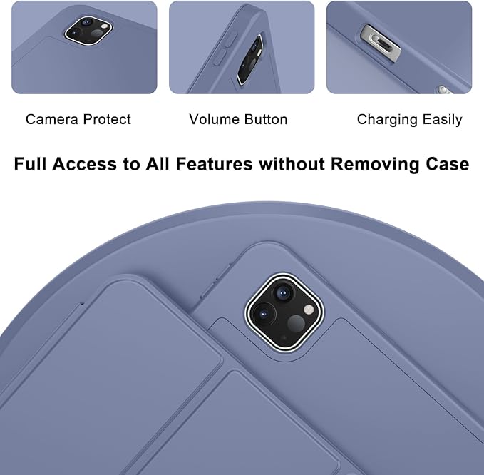 ZryXal New iPad Pro 13 Inch Case (M5) 2025 / (M4) 2024 with Pencil Holder Smart iPad Case [Support Pencil Pro and Pencil (USB-C)] Support Touch ID and Auto Wake/Sleep (New Lavender)