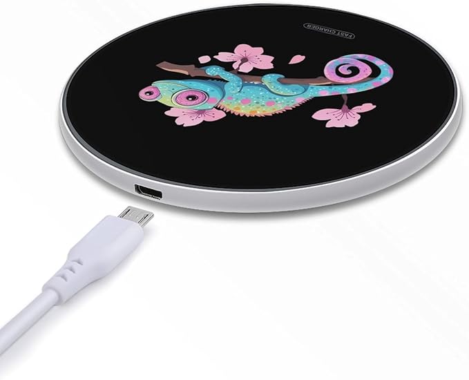 Colorful Chameleon Lizard Flower Wireless Charger Anti-Slip Wireless Charging Pad Slim Charger Mat for Men Women