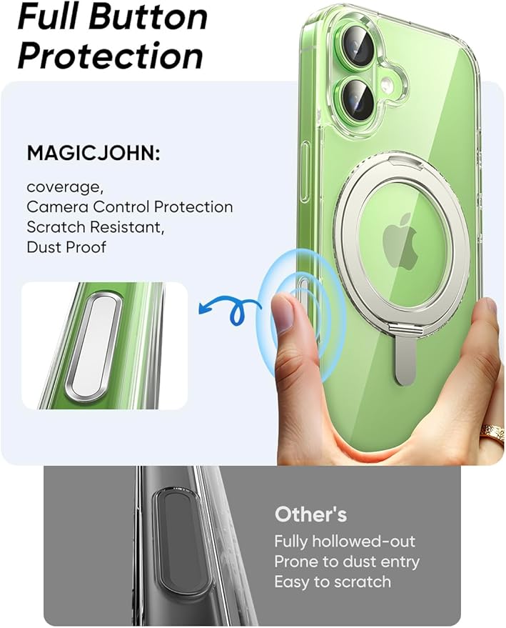 MAGIC JOHN for iPhone 17 Case [Camera Control Button] [Compatible with MagSafe] Scratch-Resistant Cover Military-Grade Shockproof Magnetic Phone Case for iPhone 17 Clear