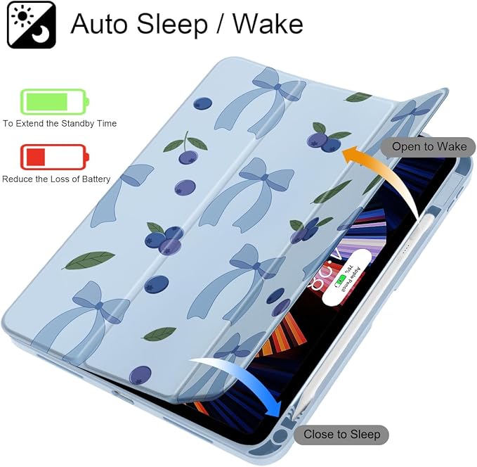 Tuiklol Case for iPad 11 inch (A16 Chip) 2025 Gen 11th / iPad 10.9 inch 2022 10th Gen Buit in Pencil Holder with Shockproof Cover Clear Transparent Back Shell Auto Wake/SleepBlueberries-Blue
