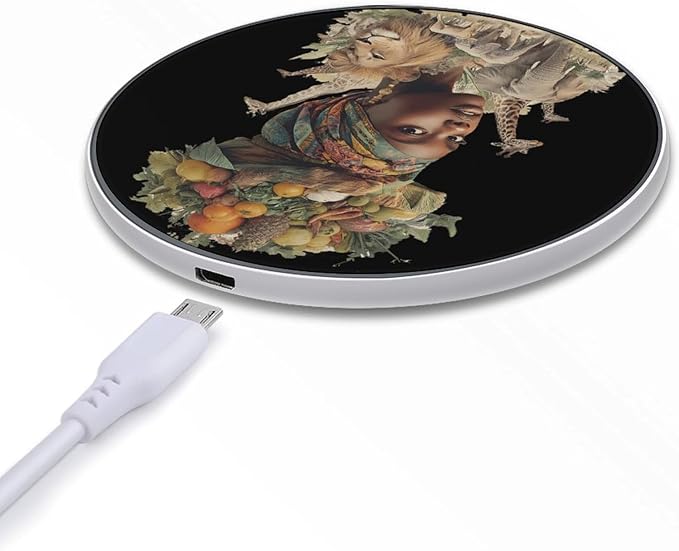 African Woman Foods Animals Phone Charger Magnetic Charging Pad Anti-Slip with USB Cable