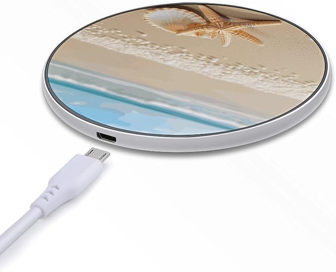 Starfish Shell and Beach Wireless Charger Fast Wireless Charging Pad with USB Cable 10W Anti-Slip Magnetic Wireless Charger Portable Slim Charger Puck Travel Charging Station