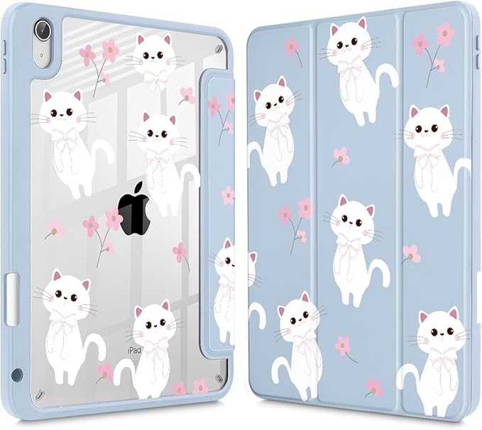Tuiklol Case for iPad 11 inch (A16 Chip) 2025 Gen 11th / iPad 10.9 inch 2022 10th Gen Buit in Pencil Holder with Shockproof Cover Clear Transparent Back Shell Auto Wake/SleepCat-Blue