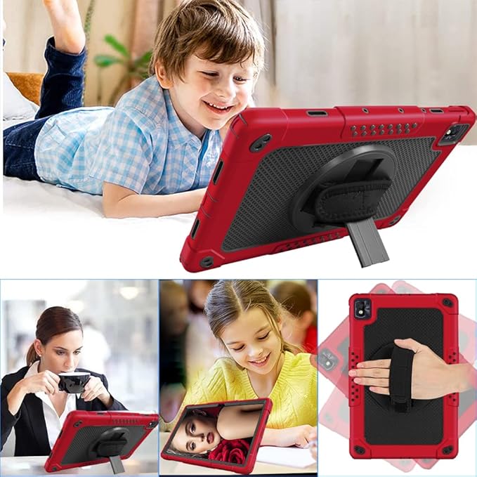 Mignova for TCL Tab Pro 5G/TCL TABMAX 10.36 inch FHD Tablet Case Built in Stand Shoulder Hand Strap Shockproof Armor Kids Friendly Case for Nokia T20/T21/Vastking KingPad M10 10.36 inch(Red+Black)