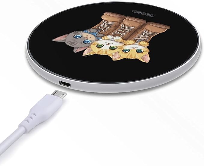 Kittens and Combat Boots Wireless Charger Anti-Slip Wireless Charging Pad Slim Charger Mat for Men Women