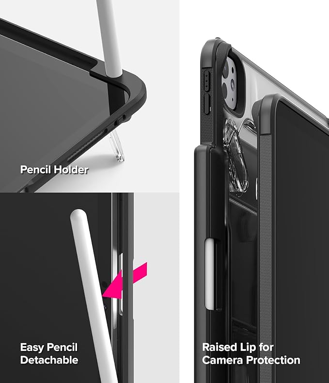 Ringke Fusion Sketch Stand for iPad Pro 13 Inch Case (M4 2024 &amp M5 2025) [Cover + Stand] Pencil Holder with Overcharge Prevention Non Yellowing Wobble Free for Writing and Drawing - Black