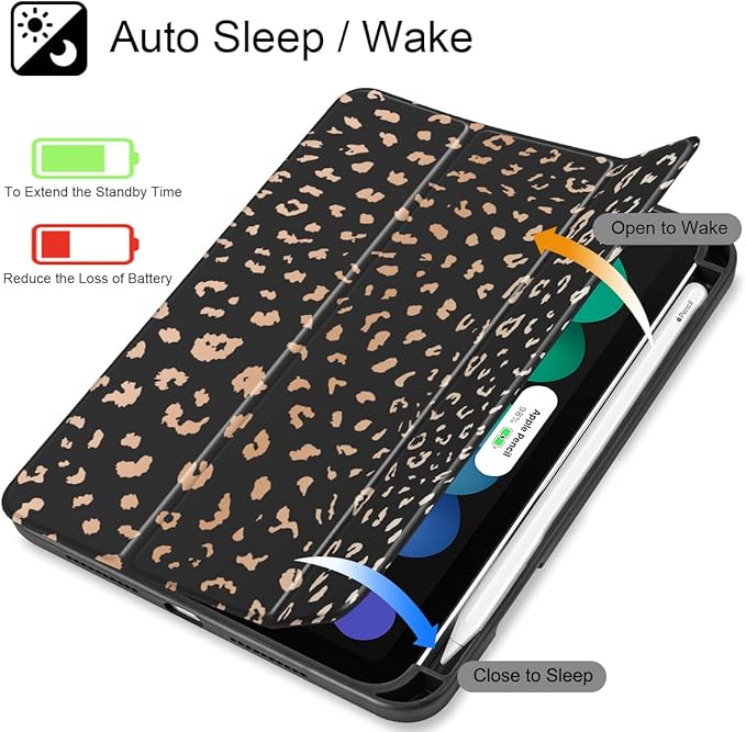 May Chen Slim Case for iPad mini 7 (A17 Pro 7th Generation) 2024 / iPad mini 6 (6th Gen) 8.3 Inch [Built-in Pencil Holder] Shockproof Cover Clear Clear Back Shell Auto Wake/Sleep Leopard Print