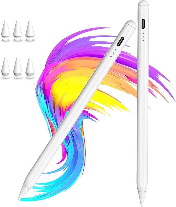 【2Pack】 Stylus Pen for Apple iPad 2018-2025 A16 11/10/9/8/7/6iPad mini A17 Pro/6/5iPad Air M3/M2 11/13/5/4/3iPad Pro M5/M4 13/12.9/11 USB-C Fast Charging PencilPixel-Perfect Tilt Sensitivity