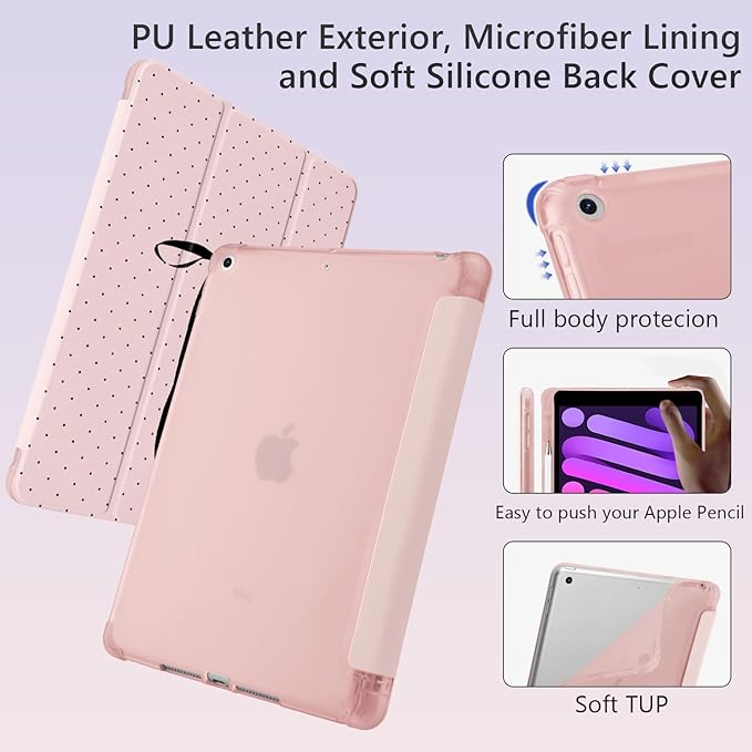 Cute Polka Dot Ribbon Bow for iPad Pro 11 Inch Case (M5/M4) 2025/2024 with Pencil Holder Auto Sleep/Wake Pink Leather Soft TPU Back Cover