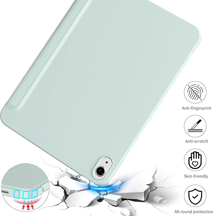 KENKE for iPad A16 11th Generation Case (11 Inch 2025 Release) iPad 10th Generation Case 10.9 Inch 2022 Without Pencil Holder Slim Trifold Stand Protective Cover with Soft TPU Back Light Green