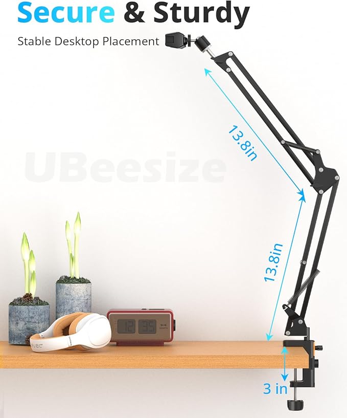 UBeesize Overhead Phone Mount Flexible Webcam Arm with Phone Holder and Ball Head Overhead Tripod for Phone Drawing Live Streaming Cooking Flat Photography