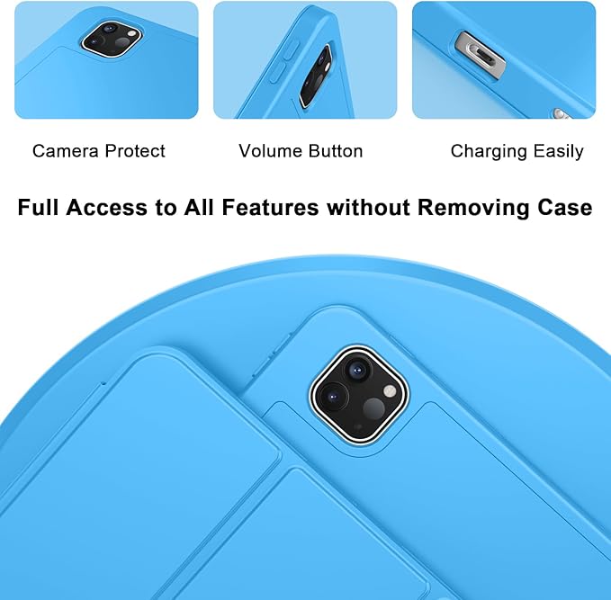 ZryXal New iPad Pro 13 Inch Case (M5) 2025 / (M4) 2024 with Pencil Holder Smart iPad Case [Support Pencil Pro and Pencil (USB-C)] Support Touch ID and Auto Wake/Sleep (New Ocean Blue)