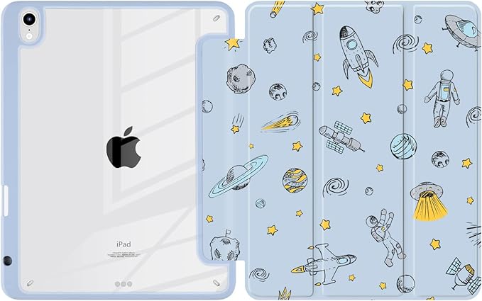 Batianda Hybrid Case for iPad Air 2022 (5th Generation M1 Chip) / iPad Air 4th 2020 10.9 inch [Built-in Pencil Holder] Shockproof Cover with Clear Back Shell TPU BumperOuter Space