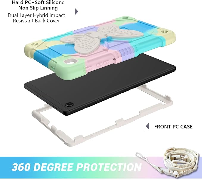 for Samsung Galaxy Tab A7 Lite Case 8.7 Inch 2021 for Kids Girls Women | Full Body Protective Rugged Cute Silicone Cover w/Stand Shoulder Strap for Galaxy Tab A7 Lite SM-T220/T225/T227 Pink