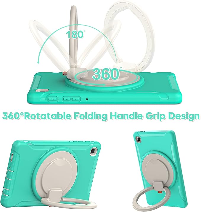 Shockproof Case for Samsung Galaxy Tab A7 Lite 8.7 Tablet Techcircle Rotating Stand Handle Heavy Duty Bumper Hybrid Cover Protective Case for Galaxy Tab A7 Lite (2021) SM-T220/T225 Mint Green
