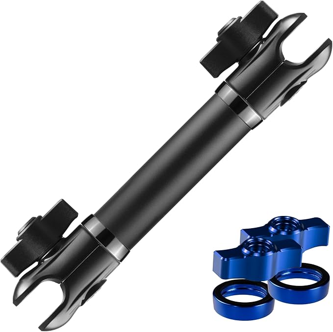 Tackform 7 Long 20mm Ball and Socket Arm DuraLock 20 Series Aluminum Tube Arm | Dual 20mm Sockets and Optional Anti-Theft Knobs | Black with Blue Billet Accent Kit